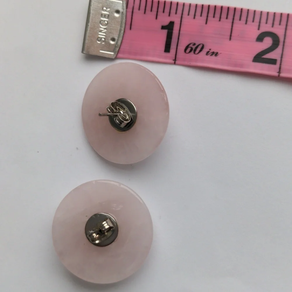 Rose Quartz Stud Earrings.  New,  Round With Crystal Accents, Pink, Macy's, NWT